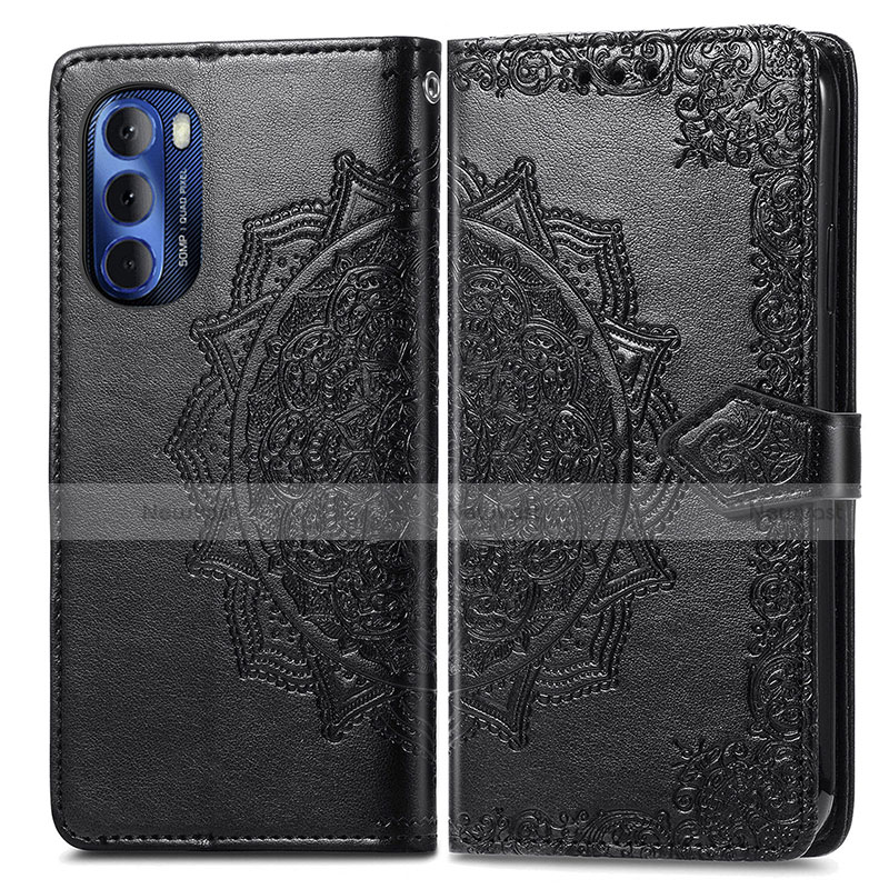 Leather Case Stands Fashionable Pattern Flip Cover Holder for Motorola Moto G Stylus (2022) 5G Black