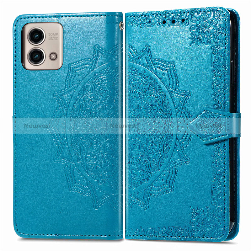 Leather Case Stands Fashionable Pattern Flip Cover Holder for Motorola Moto G Stylus (2023) 4G Blue