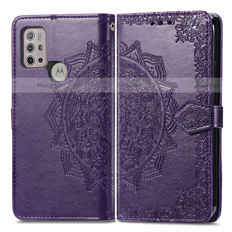 Leather Case Stands Fashionable Pattern Flip Cover Holder for Motorola Moto G10 Power Purple