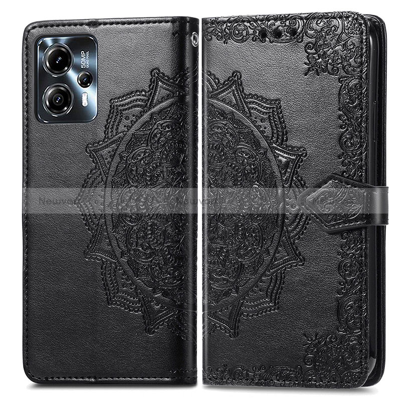 Leather Case Stands Fashionable Pattern Flip Cover Holder for Motorola Moto G13 Black