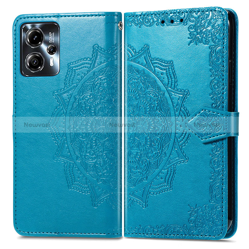 Leather Case Stands Fashionable Pattern Flip Cover Holder for Motorola Moto G13 Blue