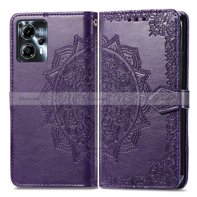 Leather Case Stands Fashionable Pattern Flip Cover Holder for Motorola Moto G13 Purple