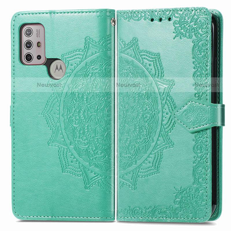 Leather Case Stands Fashionable Pattern Flip Cover Holder for Motorola Moto G20 Green