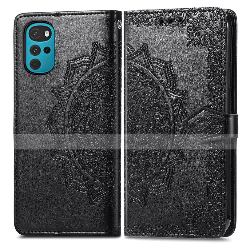 Leather Case Stands Fashionable Pattern Flip Cover Holder for Motorola Moto G22 Black