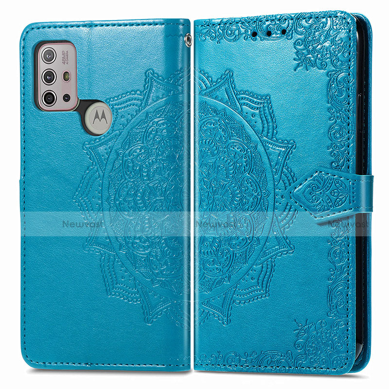 Leather Case Stands Fashionable Pattern Flip Cover Holder for Motorola Moto G30 Blue