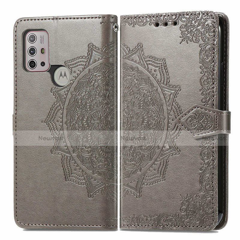 Leather Case Stands Fashionable Pattern Flip Cover Holder for Motorola Moto G30 Gray