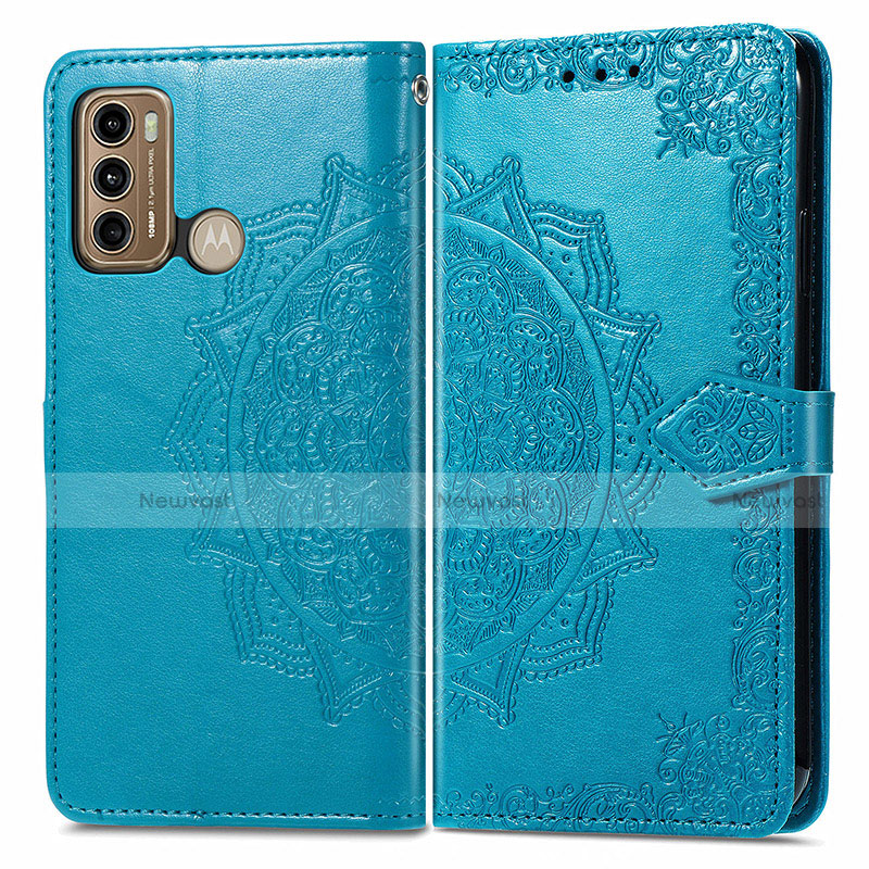 Leather Case Stands Fashionable Pattern Flip Cover Holder for Motorola Moto G40 Fusion Blue