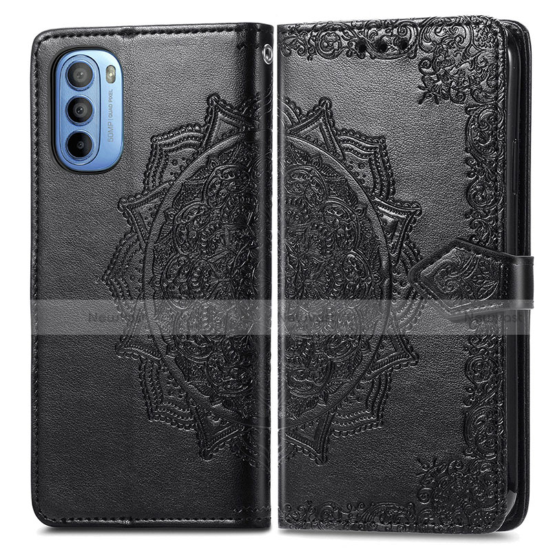 Leather Case Stands Fashionable Pattern Flip Cover Holder for Motorola Moto G41 Black