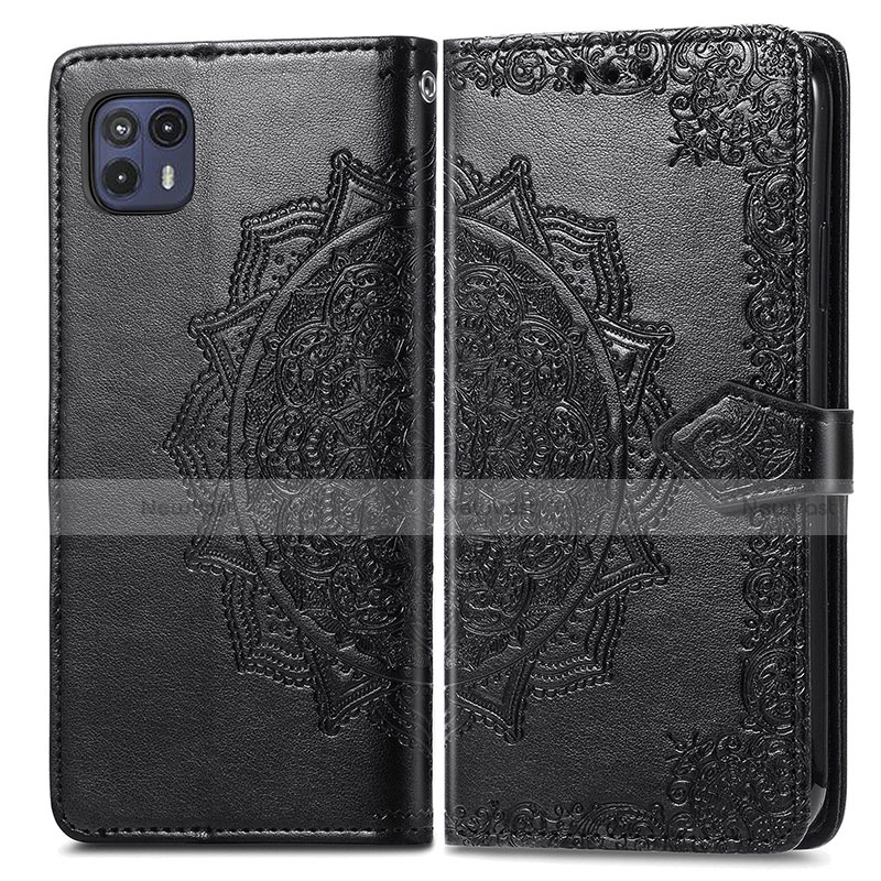 Leather Case Stands Fashionable Pattern Flip Cover Holder for Motorola Moto G50 5G Black