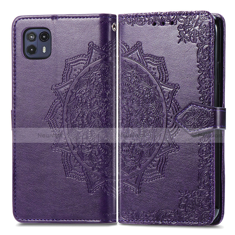 Leather Case Stands Fashionable Pattern Flip Cover Holder for Motorola Moto G50 5G Purple