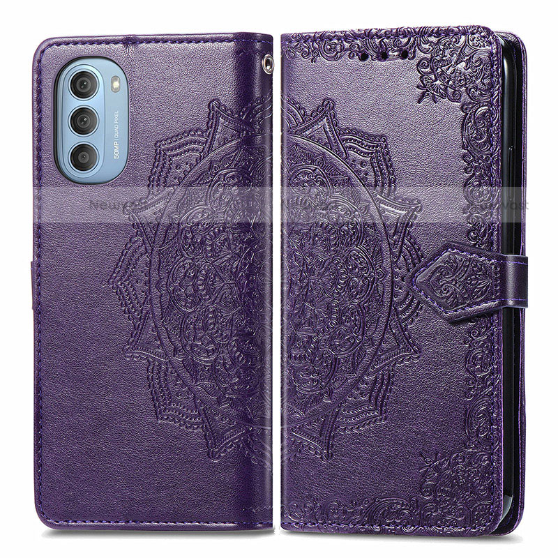 Leather Case Stands Fashionable Pattern Flip Cover Holder for Motorola Moto G51 5G