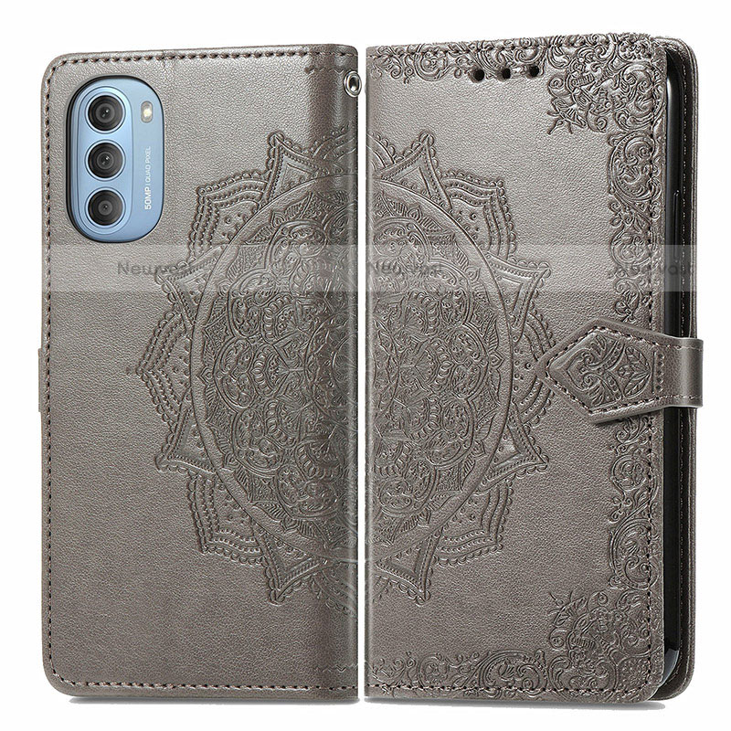 Leather Case Stands Fashionable Pattern Flip Cover Holder for Motorola Moto G51 5G Gray