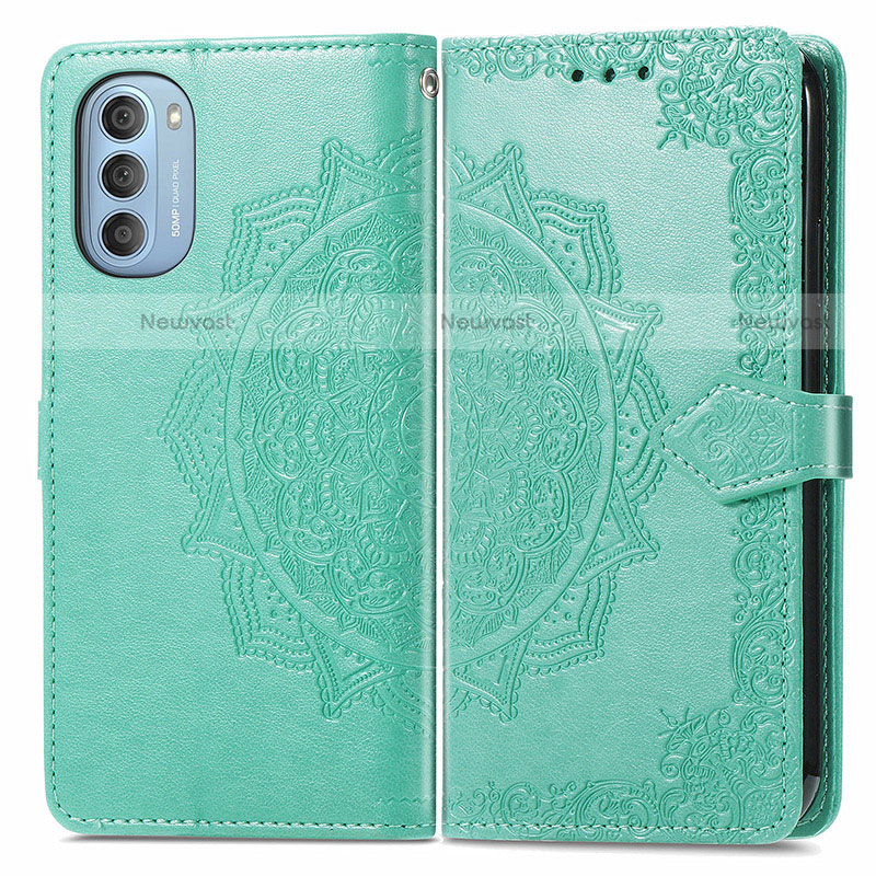 Leather Case Stands Fashionable Pattern Flip Cover Holder for Motorola Moto G51 5G Green