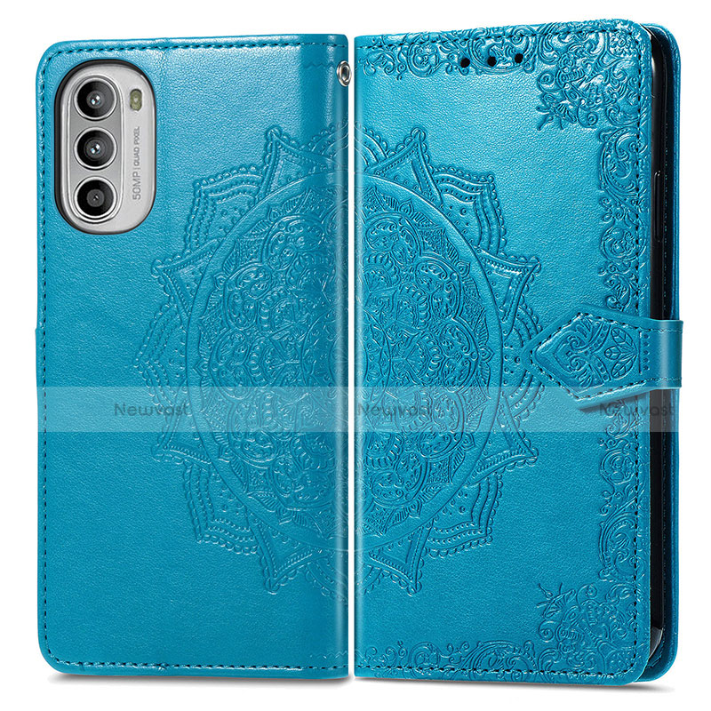 Leather Case Stands Fashionable Pattern Flip Cover Holder for Motorola MOTO G52 Blue