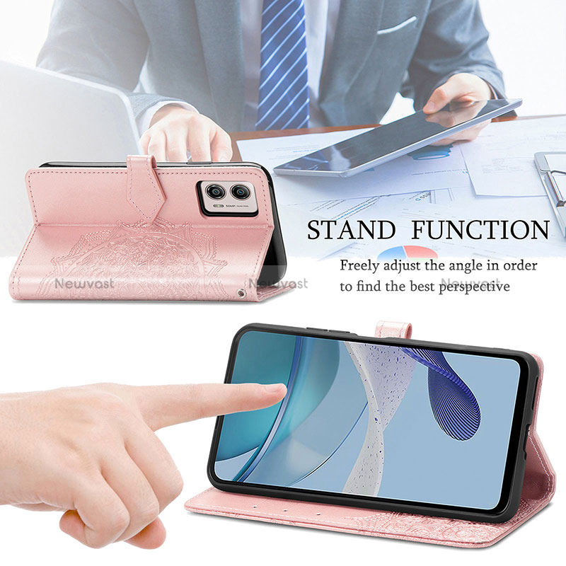 Leather Case Stands Fashionable Pattern Flip Cover Holder for Motorola Moto G53 5G