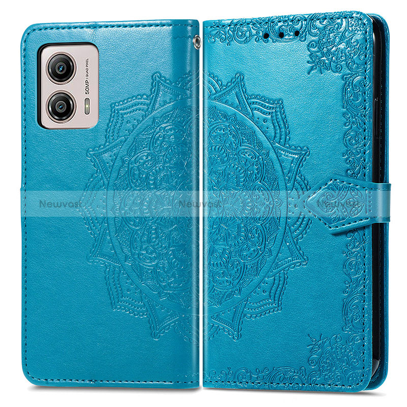 Leather Case Stands Fashionable Pattern Flip Cover Holder for Motorola Moto G53 5G Blue