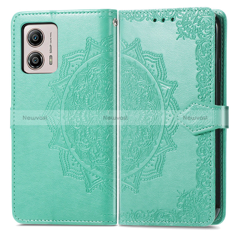 Leather Case Stands Fashionable Pattern Flip Cover Holder for Motorola Moto G53j 5G Green