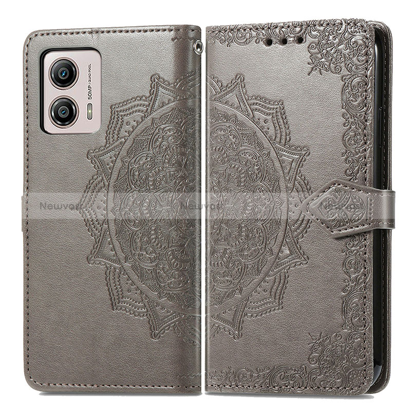 Leather Case Stands Fashionable Pattern Flip Cover Holder for Motorola Moto G53y 5G Gray