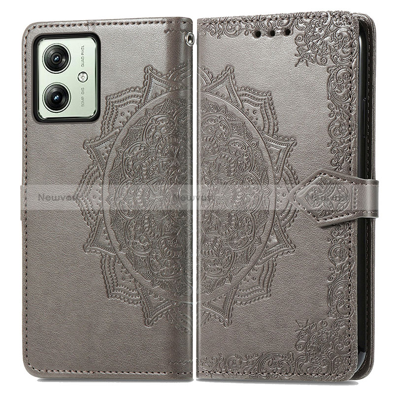 Leather Case Stands Fashionable Pattern Flip Cover Holder for Motorola Moto G54 5G Gray