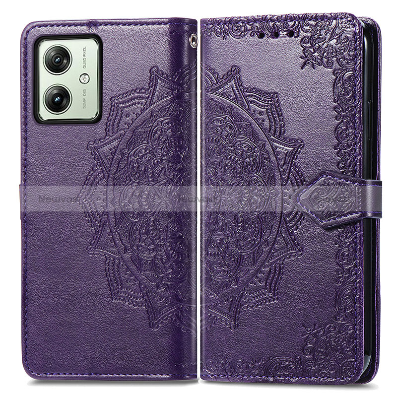 Leather Case Stands Fashionable Pattern Flip Cover Holder for Motorola Moto G54 5G Purple