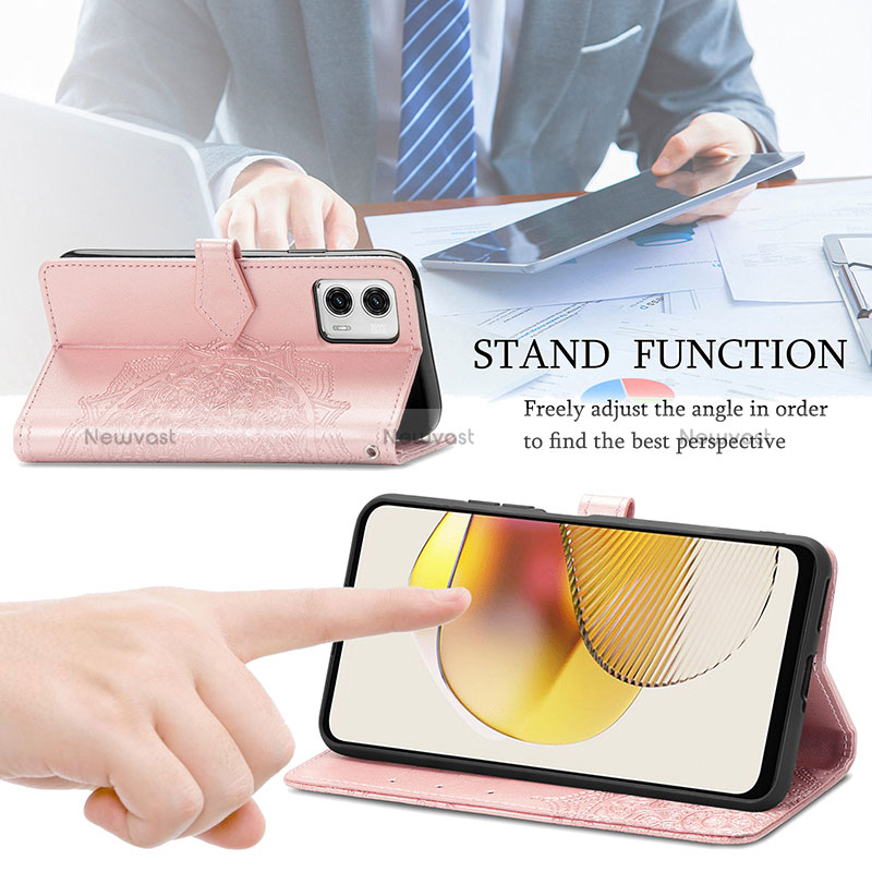 Leather Case Stands Fashionable Pattern Flip Cover Holder for Motorola Moto G73 5G