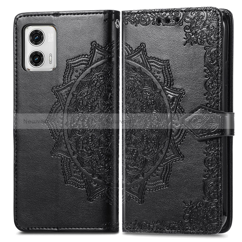 Leather Case Stands Fashionable Pattern Flip Cover Holder for Motorola Moto G73 5G Black