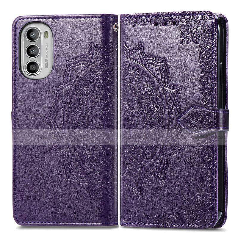 Leather Case Stands Fashionable Pattern Flip Cover Holder for Motorola Moto G82 5G Purple