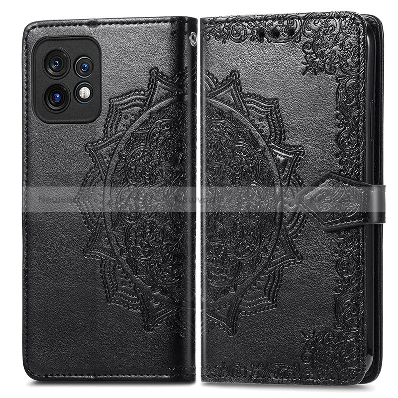 Leather Case Stands Fashionable Pattern Flip Cover Holder for Motorola Moto X40 5G Black