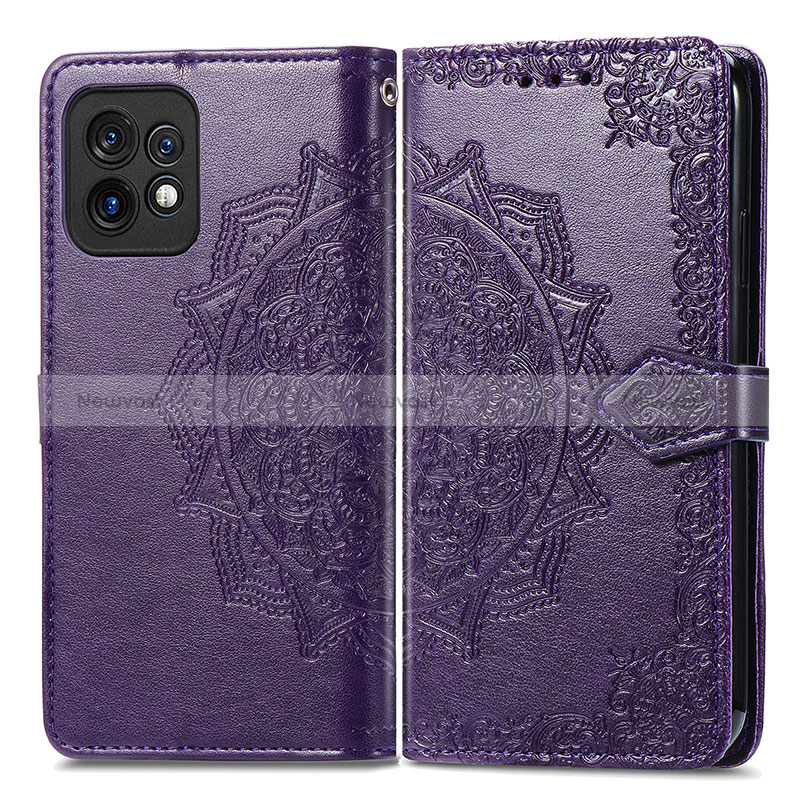 Leather Case Stands Fashionable Pattern Flip Cover Holder for Motorola Moto X40 5G Purple