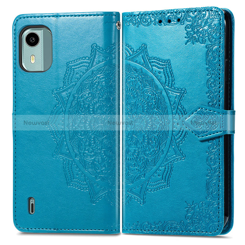 Leather Case Stands Fashionable Pattern Flip Cover Holder for Nokia C12 Plus Blue