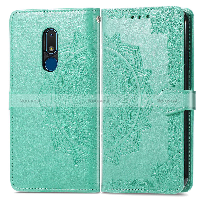 Leather Case Stands Fashionable Pattern Flip Cover Holder for Nokia C3 Green