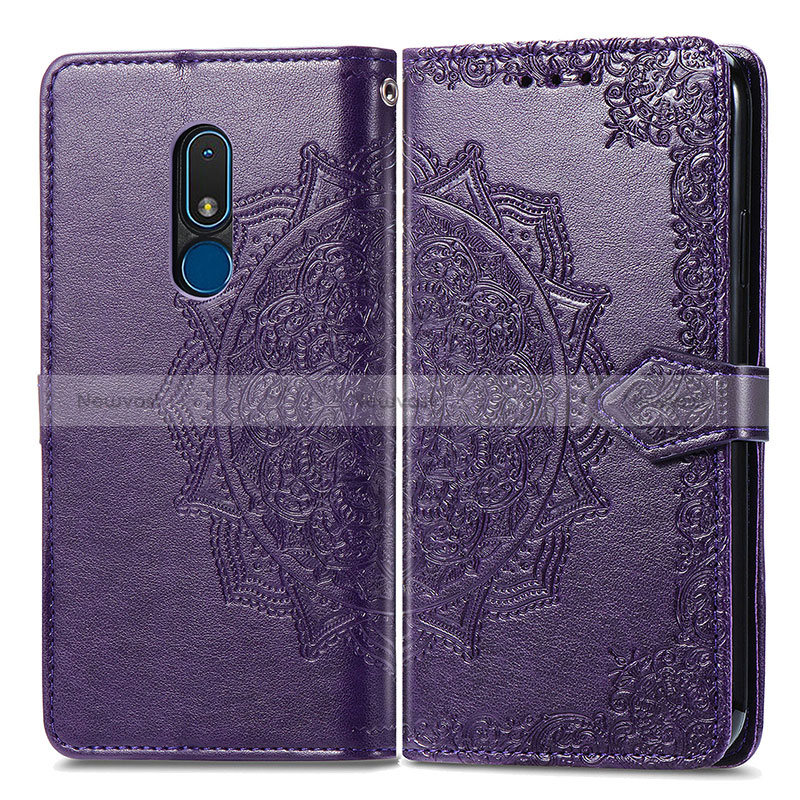 Leather Case Stands Fashionable Pattern Flip Cover Holder for Nokia C3 Purple