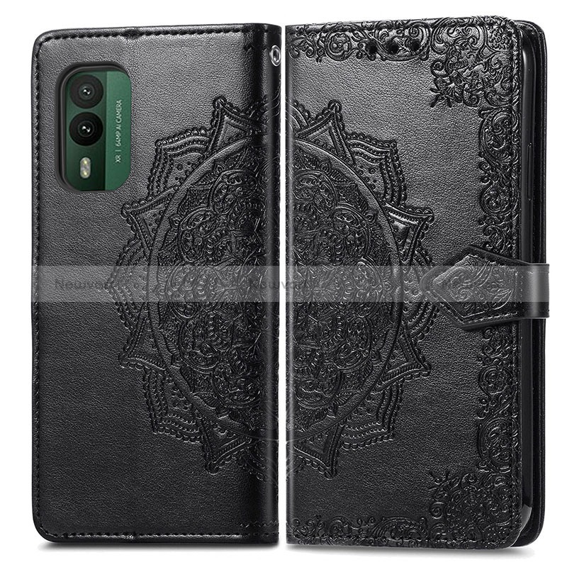 Leather Case Stands Fashionable Pattern Flip Cover Holder for Nokia XR21 Black