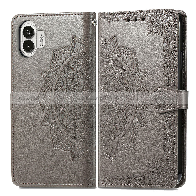 Leather Case Stands Fashionable Pattern Flip Cover Holder for Nothing Phone 2 Gray