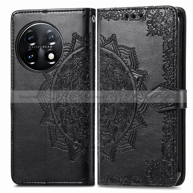 Leather Case Stands Fashionable Pattern Flip Cover Holder for OnePlus 11 5G Black