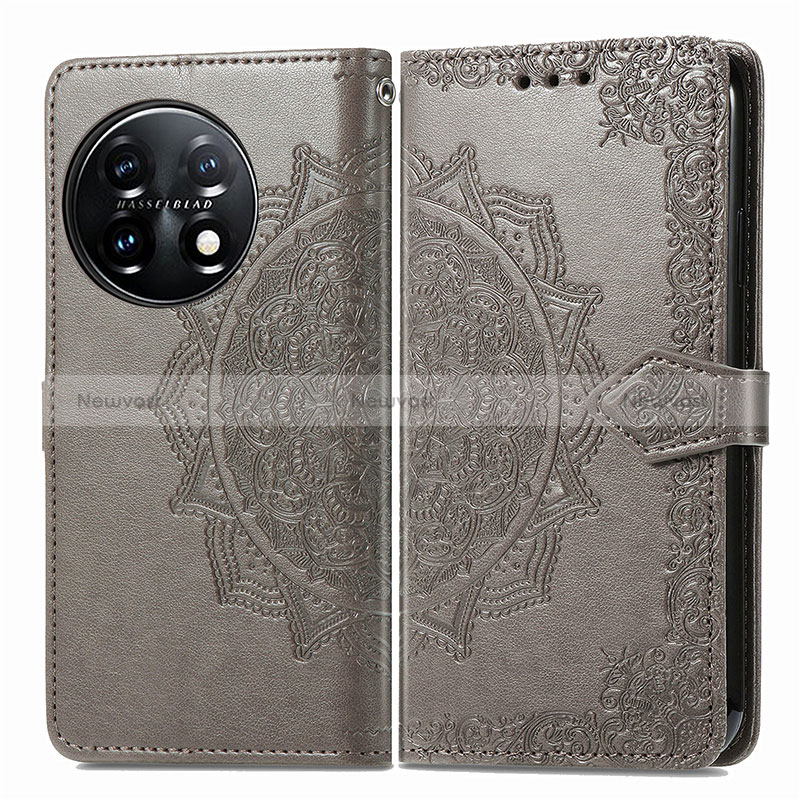 Leather Case Stands Fashionable Pattern Flip Cover Holder for OnePlus 11 5G Gray