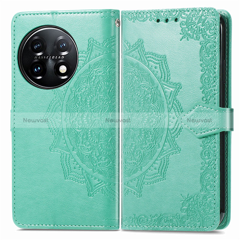 Leather Case Stands Fashionable Pattern Flip Cover Holder for OnePlus 11 5G Green