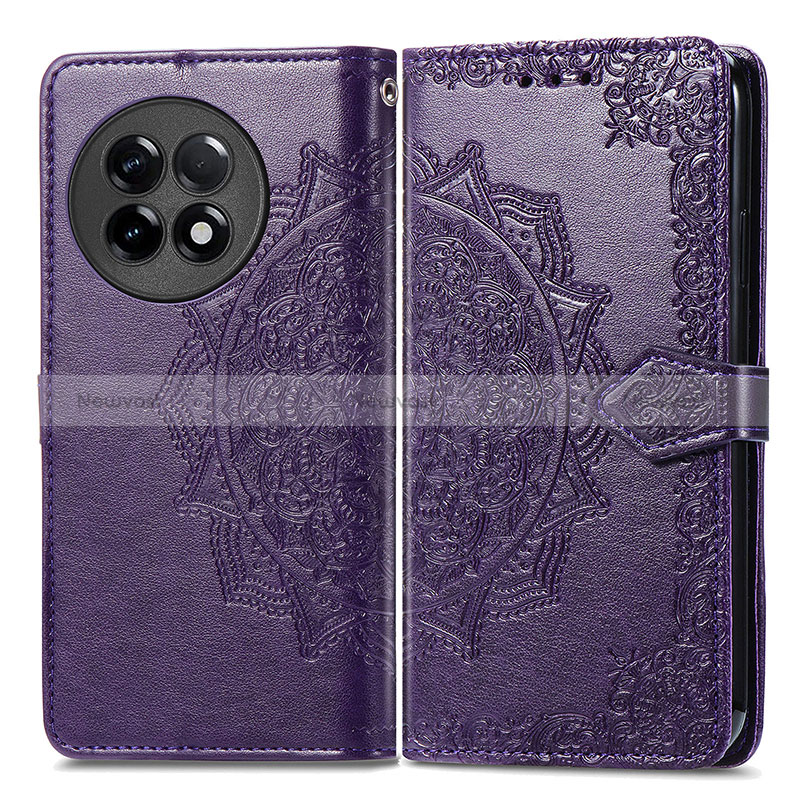 Leather Case Stands Fashionable Pattern Flip Cover Holder for OnePlus Ace 2 Pro 5G Purple