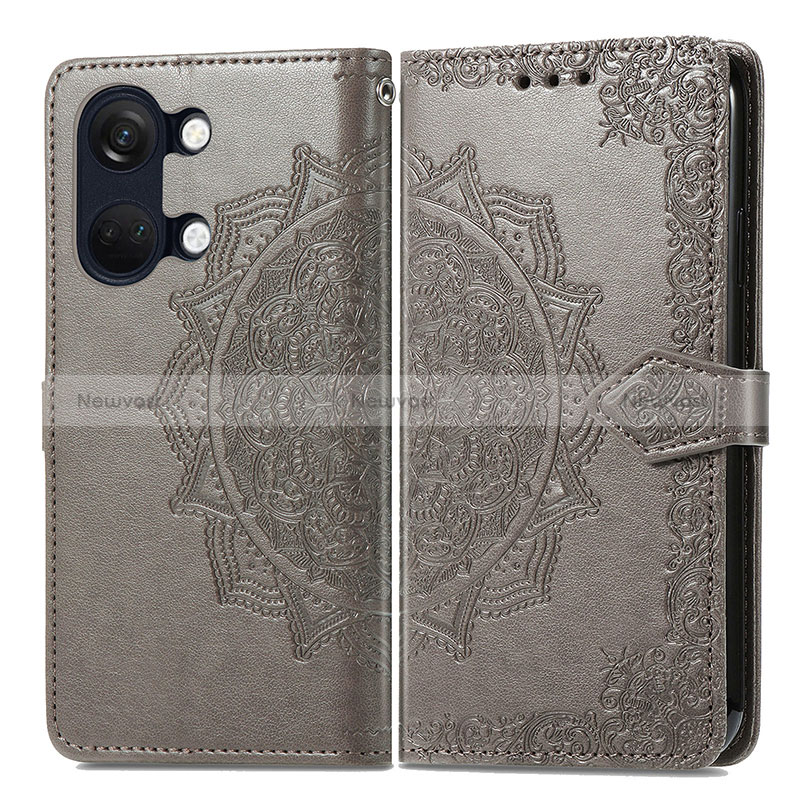 Leather Case Stands Fashionable Pattern Flip Cover Holder for OnePlus Ace 2V 5G Gray