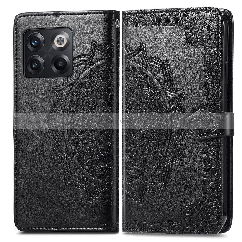 Leather Case Stands Fashionable Pattern Flip Cover Holder for OnePlus Ace Pro 5G Black