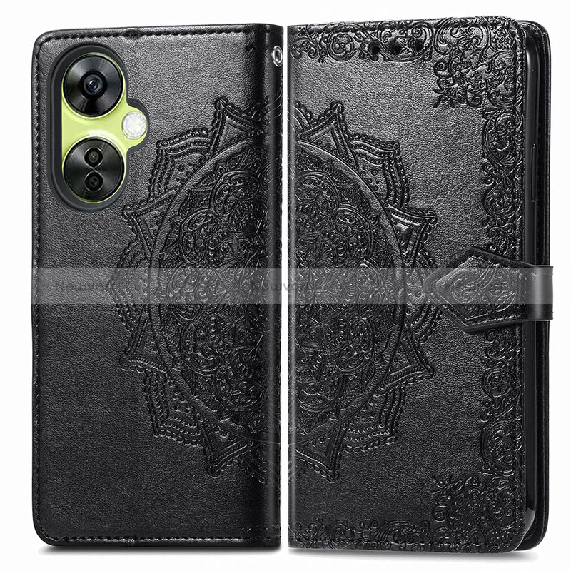 Leather Case Stands Fashionable Pattern Flip Cover Holder for OnePlus Nord CE 3 5G Black