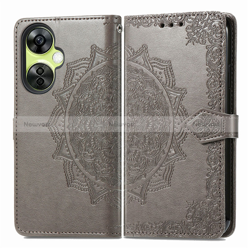 Leather Case Stands Fashionable Pattern Flip Cover Holder for OnePlus Nord CE 3 5G Gray