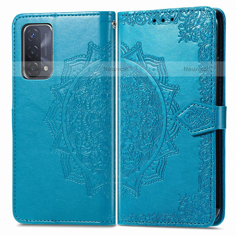 Leather Case Stands Fashionable Pattern Flip Cover Holder for OnePlus Nord N200 5G Blue