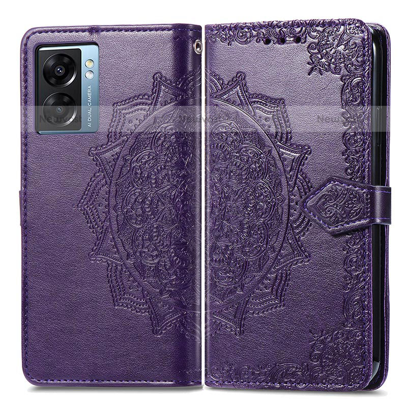 Leather Case Stands Fashionable Pattern Flip Cover Holder for OnePlus Nord N300 5G Purple