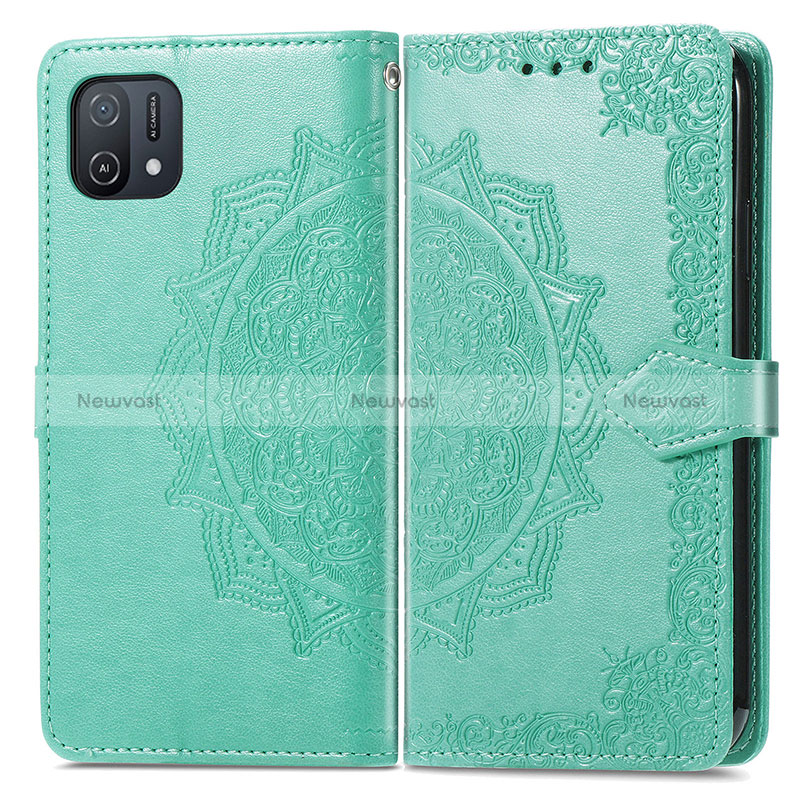 Leather Case Stands Fashionable Pattern Flip Cover Holder for Oppo A16e Green