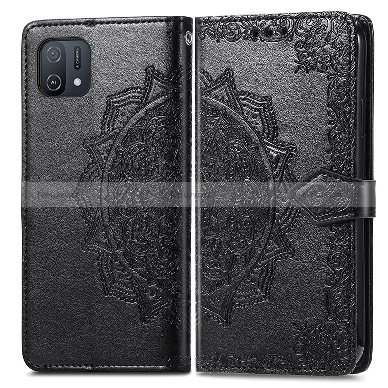 Leather Case Stands Fashionable Pattern Flip Cover Holder for Oppo A16K Black