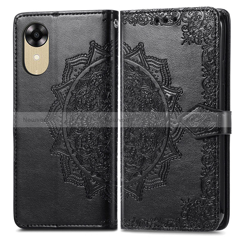 Leather Case Stands Fashionable Pattern Flip Cover Holder for Oppo A17K Black