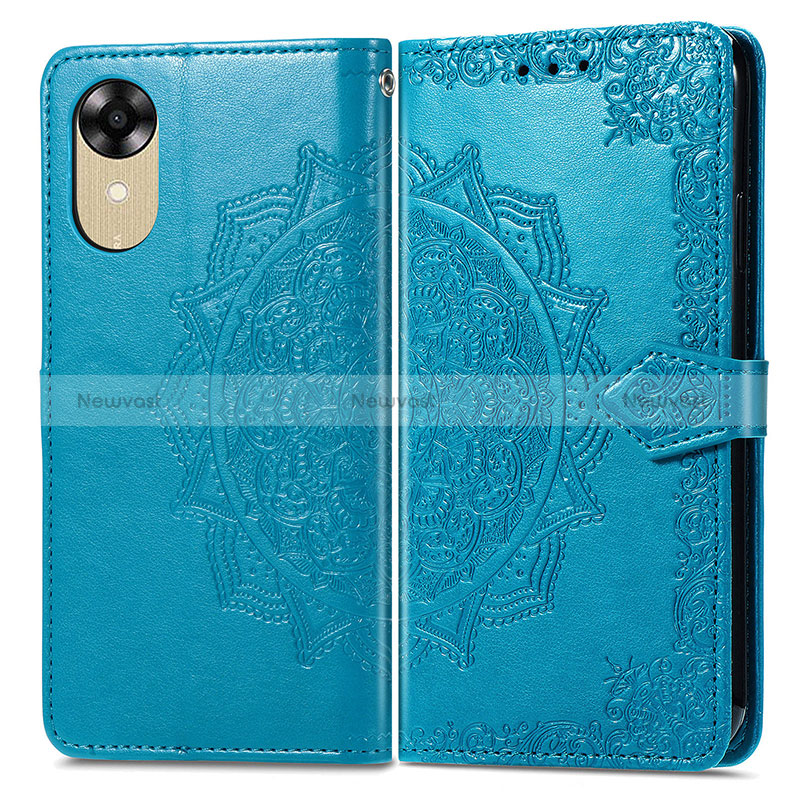 Leather Case Stands Fashionable Pattern Flip Cover Holder for Oppo A17K Blue