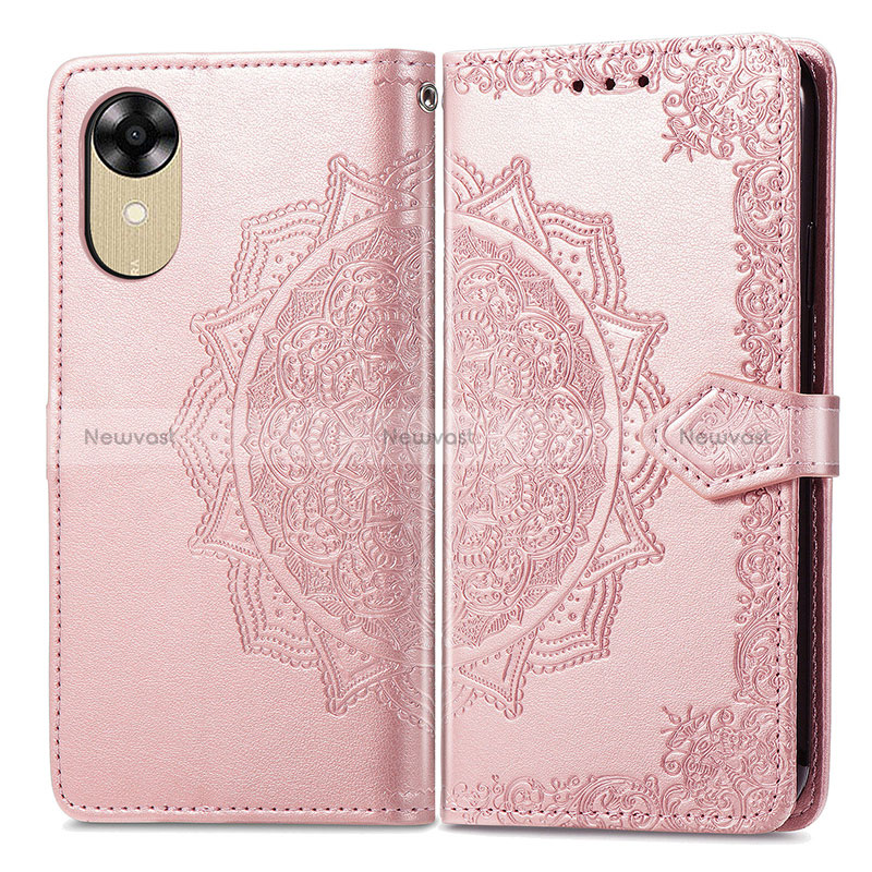 Leather Case Stands Fashionable Pattern Flip Cover Holder for Oppo A17K Rose Gold