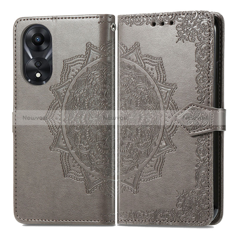 Leather Case Stands Fashionable Pattern Flip Cover Holder for Oppo A18 Gray